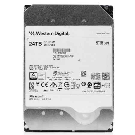 Western Digital Ultrastar DC HC580 WUH722424AL4201 0F62865 24TB 7.2K RPM SAS 12Gb/s 4Kn 512MB 3.5in Recertified HDD