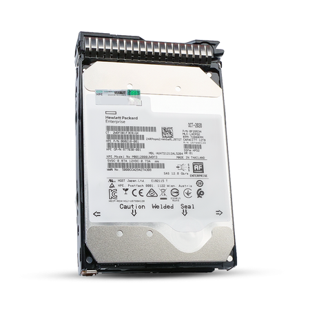 HP Generation 8 868210-001 MB012000JWDFD 12TB 7.2K RPM SAS 12Gb/s 512e 256MB 3.5in Enterprise Hard Drive, front angled view