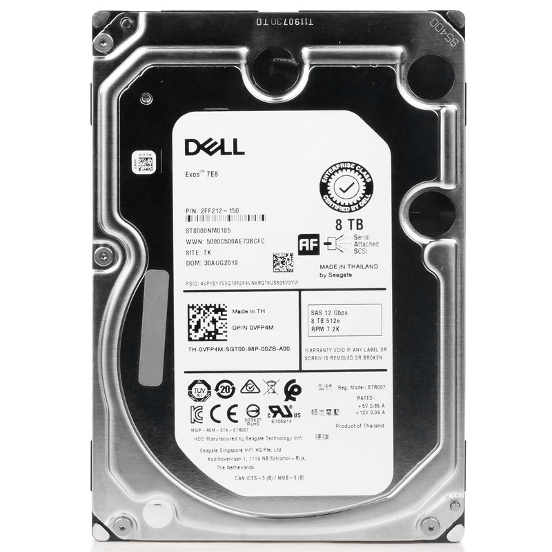 Dell/Seagate Exos 7E8 ST8000NM0185 0VFP4M 8TB 7.2K RPM SAS 12Gb/s 512e 256MB 3.5in Refurbished HDD