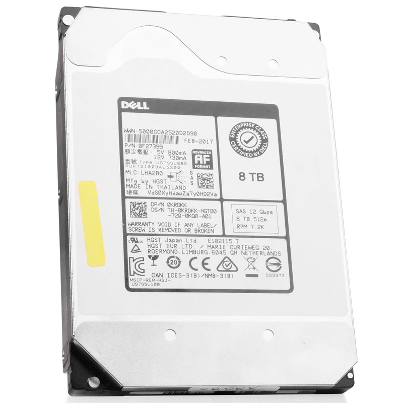 Dell/HGST Ultrastar He10 HUH721008AL5200 0F27399 8TB 7.2K RPM SAS 12Gb/s 512e 256MB 3.5in Refurbished HDD