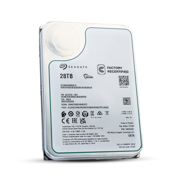 Seagate Exos ST28000NM001C 28TB 7.2K RPM SATA 6Gb/s 512e 512MB 3.5in Recertified HDD
