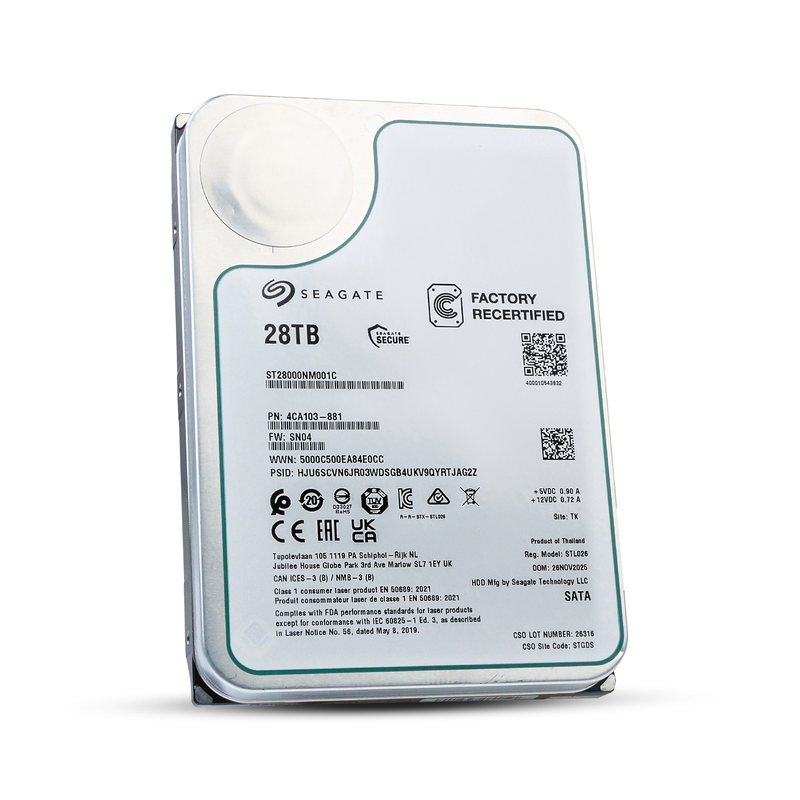 Seagate Exos ST28000NM001C 28TB 7.2K RPM SATA 6Gb/s 512e 512MB 3.5in Recertified HDD