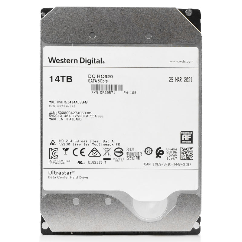 WD Ultrastar DC HC620 HSH721414ALE6M0 0F29871 Host Managed SMR 14TB 7.2K RPM SATA 6Gb/s 512e 512MB 3.5in HDD