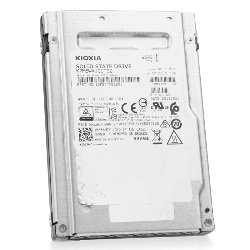 Kioxia PM5-V KPM5WVUG1T92 1.92TB 3 DWPD SAS 12Gb/s 3D TLC 2.5in Refurbished SSD