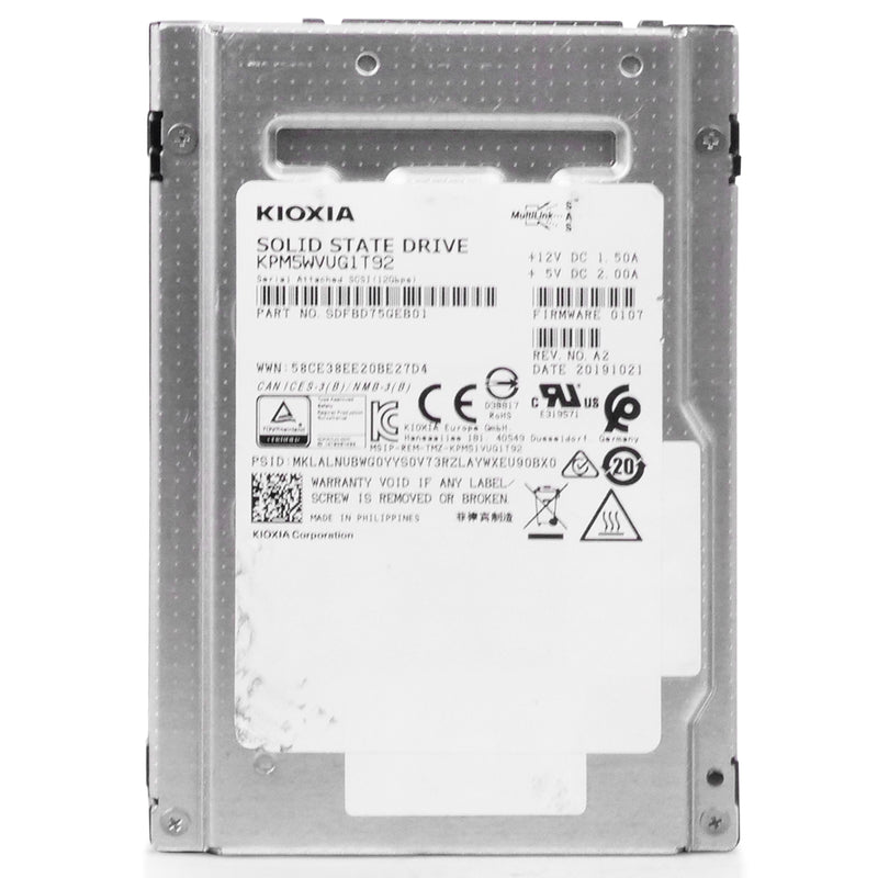 Kioxia PM5-V KPM5WVUG1T92 1.92TB 3 DWPD SAS 12Gb/s 3D TLC 2.5in Refurbished SSD