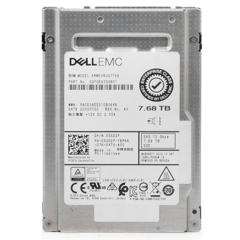Dell/Kioxia RM5 KRM5XRUG7T68 7.68TB 1 DWPD SAS 12Gb/s 3D TLC 2.5in Read Intensive Refurbished SSD