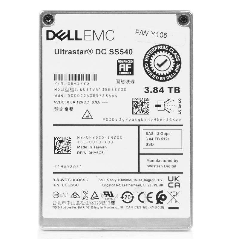 Dell/WD Ultrastar DC SS540 WUSTVA138BSS200 0B42723 3.84TB 1 DWPD SAS 12Gb/s 512e 2.5in Read Intensive Refurbished SSD