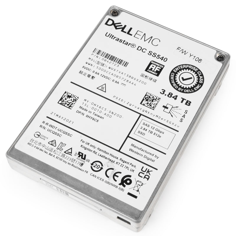 Dell/WD Ultrastar DC SS540 WUSTVA138BSS200 0B42723 3.84TB 1 DWPD SAS 12Gb/s 512e 2.5in Read Intensive Refurbished SSD