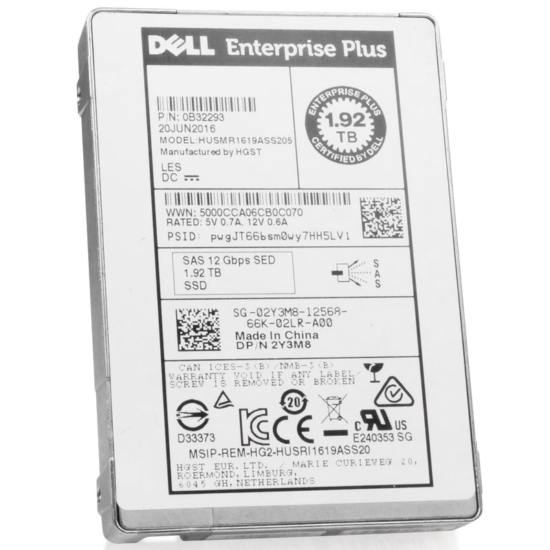 Dell/HGST Ultrastar SSD1600MR HUSMR1619ASS205 0B32293 1.92TB 1 DWPD SAS 12Gb/s MLC 2.5in Refurbished SSD