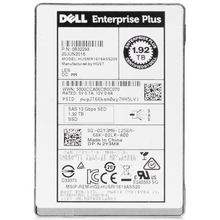Dell/HGST Ultrastar SSD1600MR HUSMR1619ASS205 0B32293 1.92TB 1 DWPD SAS 12Gb/s MLC 2.5in Refurbished SSD