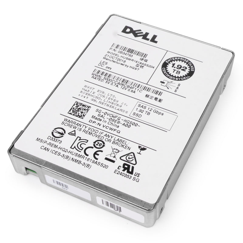 Dell/HGST Ultrastar SSD1600MR HUSMR1619ASS204 0B34793 1.92TB 1 DWPD SAS 12Gb/s MLC 2.5in Refurbished SSD
