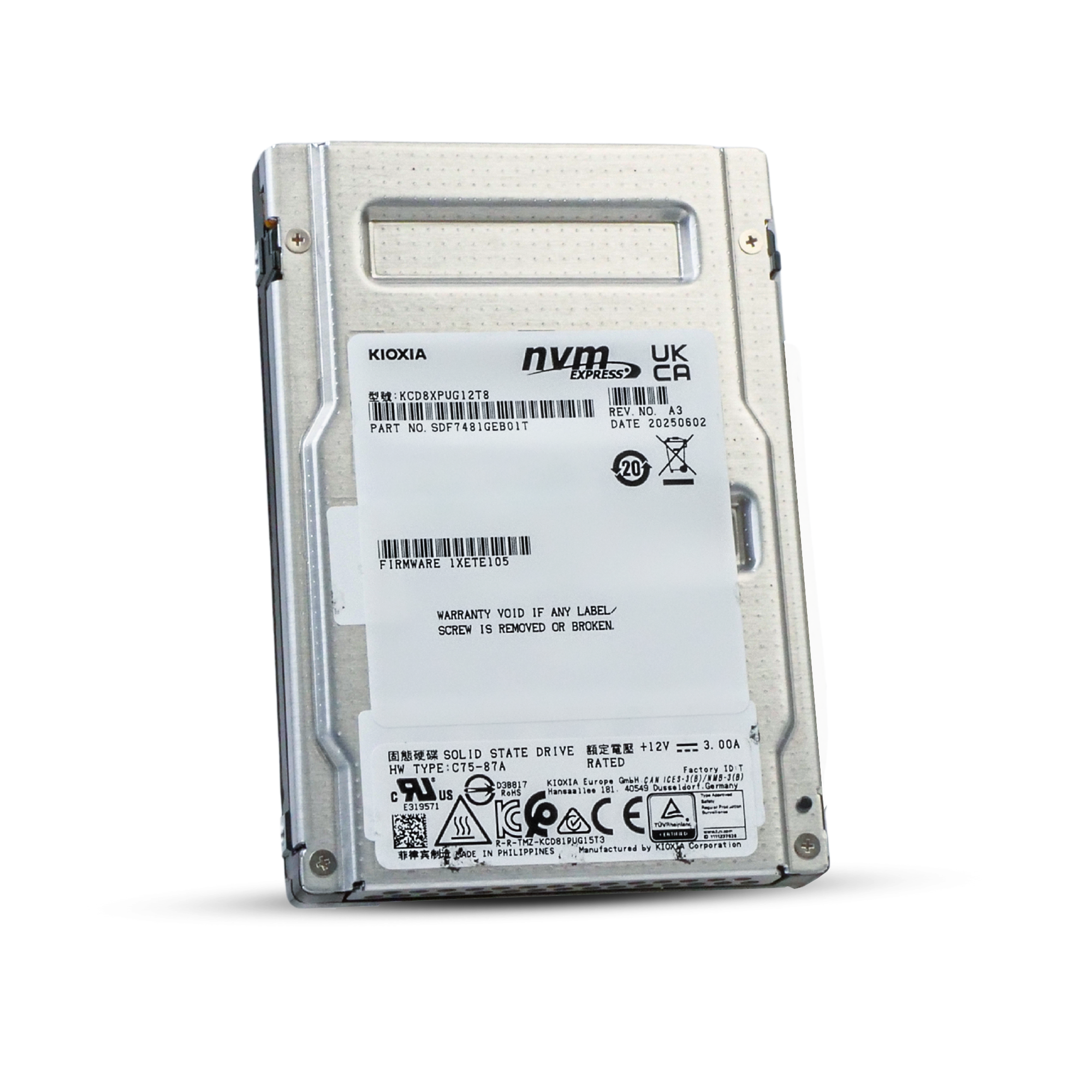 Kioxia CD8P-V KCD8XPUG12T8 12.8TB 3 DWPD PCIe Gen 5.0 x4 128 GT/s 3D TLC U.3 NVMe 2.5in SSD