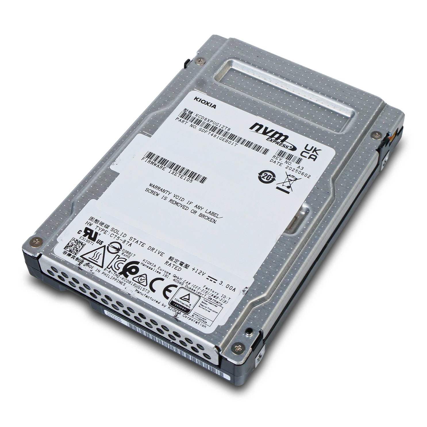 Kioxia CD8P-V KCD8XPUG12T8 12.8TB 3 DWPD PCIe Gen 5.0 x4 16GB/s 3D TLC U.3 NVMe 2.5in Mixed Use SSD