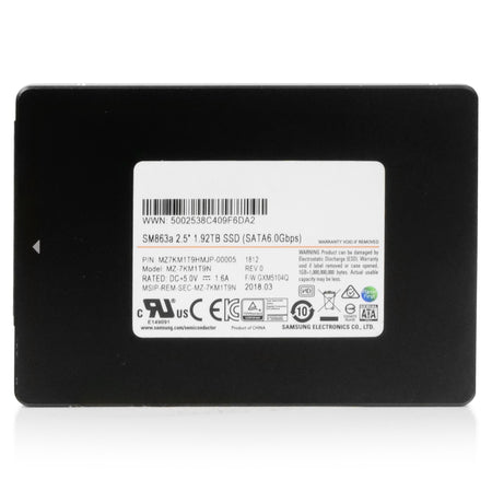 Samsung SM863a MZ7KM1T9HMJP 1.92TB SATA 6Gb/s MLC 3.6 DWPD 2.5" Refurbished SSD, 2 of 7