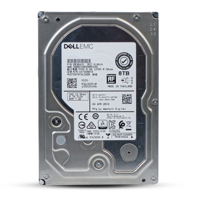 Dell/Western Digital Ultrastar DC HC320 HUS728T8TAL5200 0B36416 8TB 7.2K RPM SAS 12Gb/s 512e 256MB 3.5in Refurbished HDD