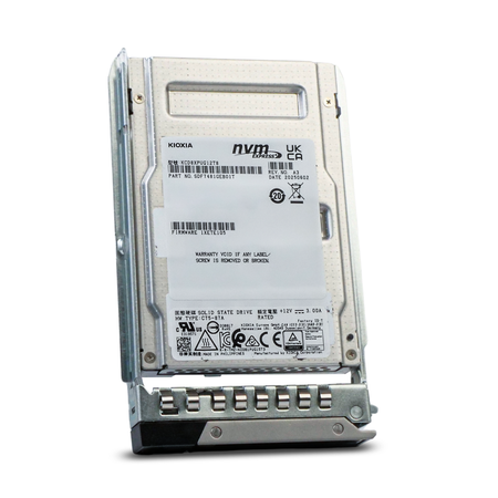 Kioxia CD8P-V KCD8XPUG12T8 12.8TBPCIe Gen 5.0 x4 16GB/s 3D TLC U.3 NVMe 2.5in SSD in Dell G14 Tray, front angled view