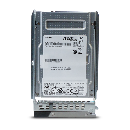 Kioxia CD8P-V KCD8XPUG12T8 12.8TBPCIe Gen 5.0 x4 16GB/s 3D TLC U.3 NVMe 2.5in SSD in Dell G14 Tray, front view