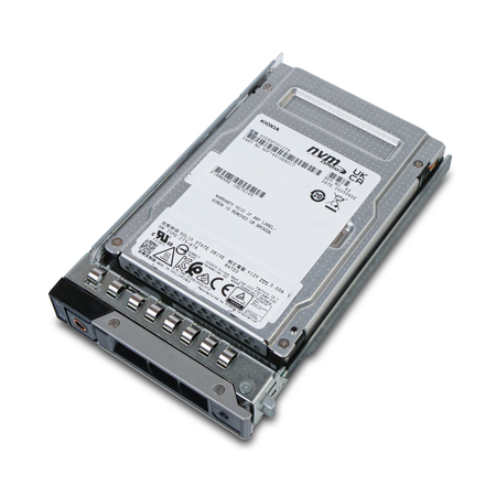 Kioxia CD8P-V KCD8XPUG12T8 12.8TBPCIe Gen 5.0 x4 16GB/s 3D TLC U.3 NVMe 2.5in SSD in Dell G14 Tray, front angled bottom view