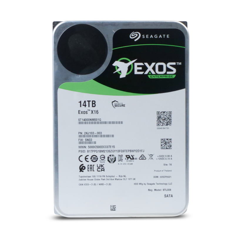 Seagate Exos X16 ST14000NM001G 14TB 7.2K RPM SATA 6Gb/s 512e/4Kn 256MB 3.5" FastFormat Refurbished HDD