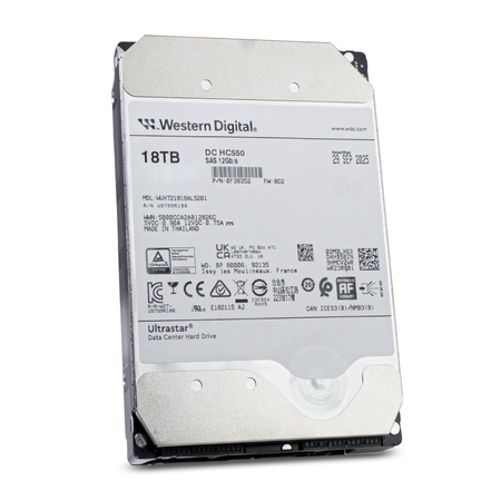 Western Digital Ultrastar DC HC550 WUH721818AL5201 0F38352 18TB 7.2K RPM SAS 12Gb/s SED 3.5in Recertified Hard Drive