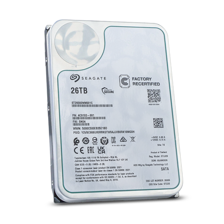 Seagate Exos ST26000NM001C 26TB 7.2K RPM SATA 6Gb/s 512e 512MB 3.5in Recertified HDD