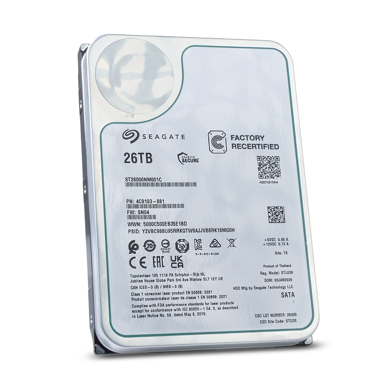 Seagate Exos ST26000NM001C 26TB 7.2K RPM SATA 6Gb/s 512e 512MB 3.5in Recertified HDD