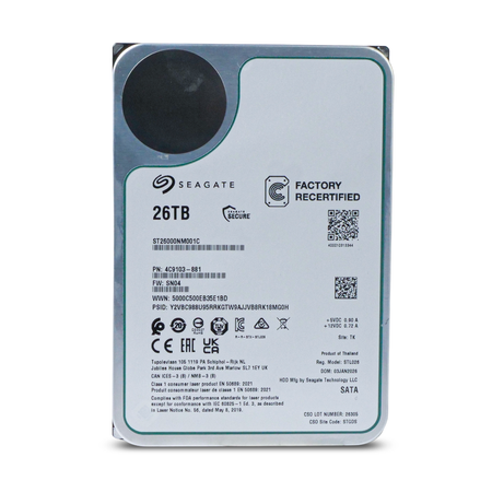 Seagate Exos ST26000NM001C 26TB 7.2K RPM SATA 6Gb/s 512e 512MB 3.5in Recertified HDD