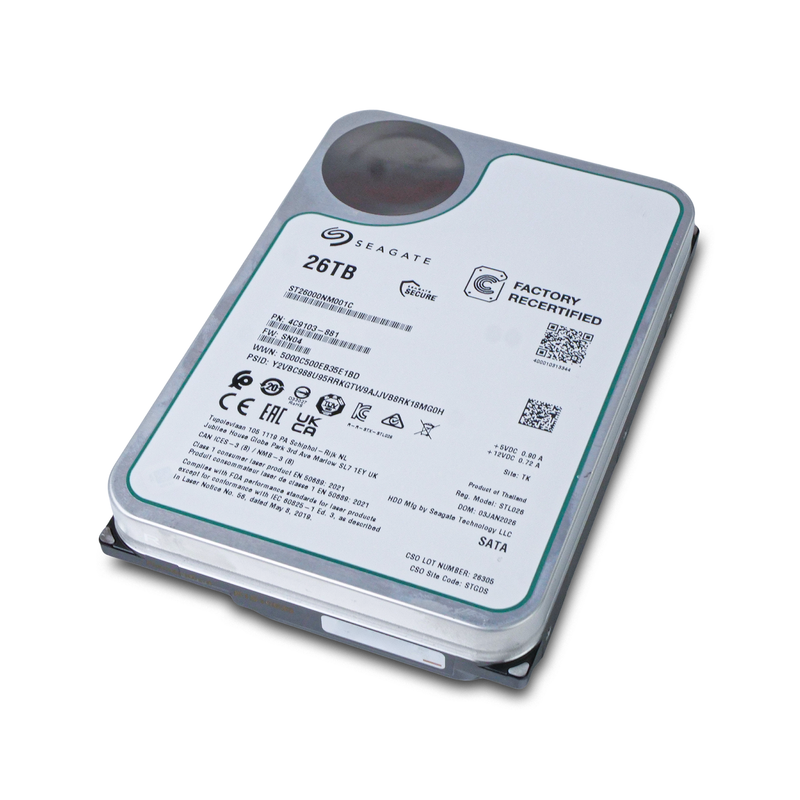 Seagate Exos ST26000NM001C 26TB 7.2K RPM SATA 6Gb/s 512e 512MB 3.5in Recertified HDD