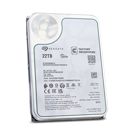 Seagate Exos ST22000NM001C 22TB 7.2K RPM SATA 6Gb/s 512e 512MB 3.5in Recertified HDD