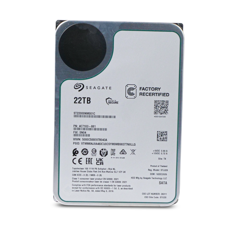 Seagate Exos ST22000NM001C 22TB 7.2K RPM SATA 6Gb/s 512e 512MB 3.5in Recertified HDD