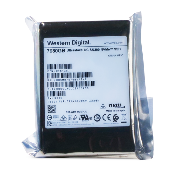 Western Digital Ultrastar DC SN200 HUSMR7676BDP3Y1 0TS1357 7.68TB 1 DWPD PCIe Gen 3.0 x4 4GB/s MLC U.2 NVMe 2.5in SSD