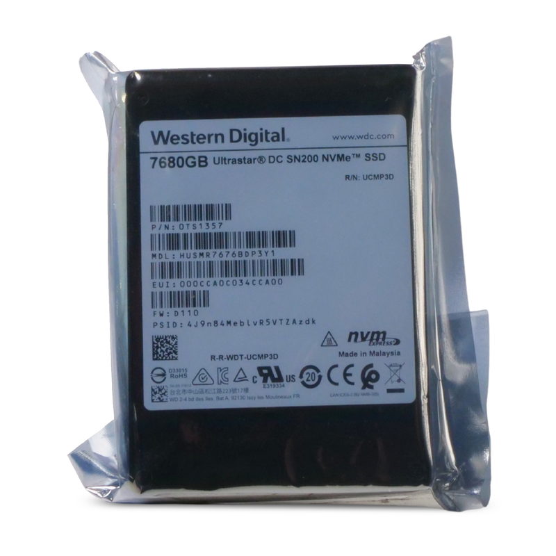 Western Digital Ultrastar DC SN200 HUSMR7676BDP3Y1 0TS1357 7.68TB 1 DWPD PCIe Gen 3.0 x4 4GB/s MLC U.2 NVMe 2.5in SSD