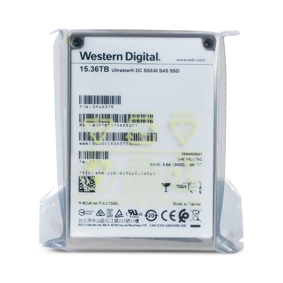 Western Digital Ultrastar DC SS530 WUSTR1515ASS201 0P40379 15.36TB SAS 12Gb/s 3D TLC 2.5" SSD, Front Label View
