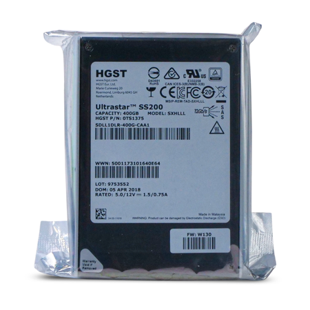 HGST Ultrastar DC SS200 SDLL1DLR-400G-CAA1 0TS1375 400GB 3 DWPD SAS 12Gb/s MLC 2.5in SSD