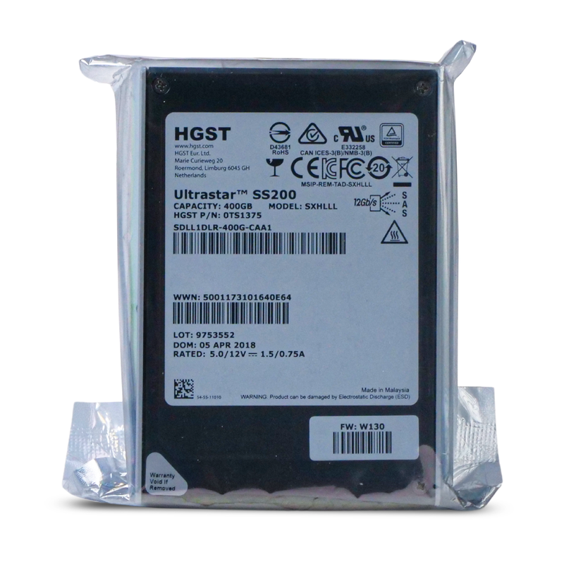 HGST Ultrastar DC SS200 SDLL1DLR-400G-CAA1 0TS1375 400GB 3 DWPD SAS 12Gb/s MLC 2.5in SSD
