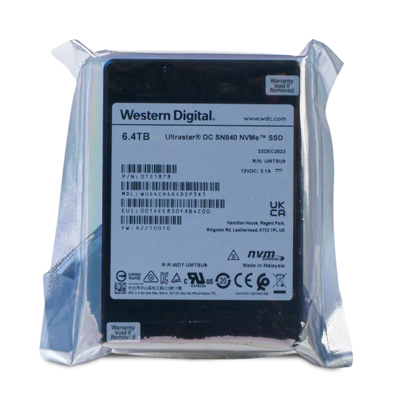 Western Digital Ultrastar DC SN840 WUS4C6464DSP3X1 0TS1878 6.4TB 3 DWPD PCIe Gen 3.1 x4 4GB/s 3D TLC U.2 NVMe 2.5in SSD