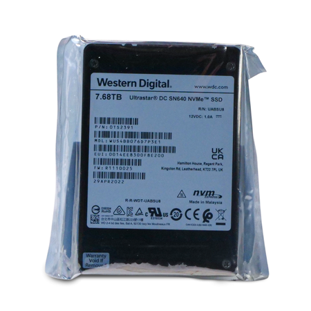 Western Digital Ultrastar DC SN640 WUS4BB076D7P3E1 0TS2391 7.68TB 0.8 DWPD PCIe Gen 3.1 x4 4GB/s 3D TLC U.2 NVMe 2.5in SSD