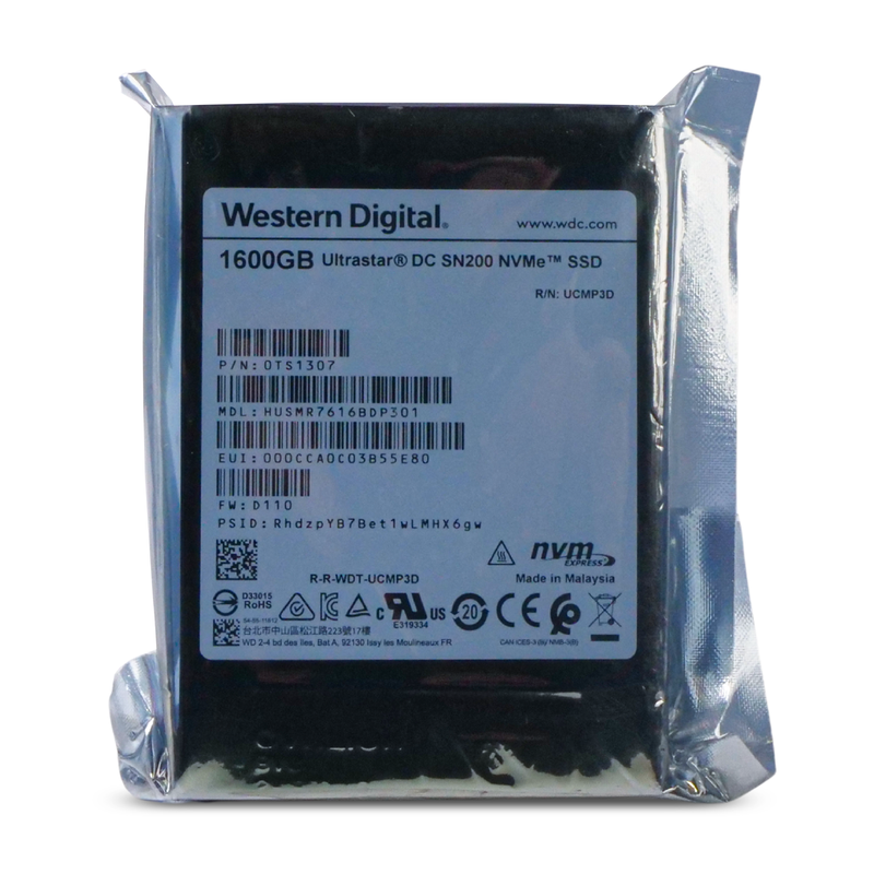 Western Digital Ultrastar DC SN200 HUSMR7616BDP301 0TS1307 1.6TB 3 DWPD PCIe Gen 3.0 x4 4GB/s MLC U.2 NVMe 2.5in SSD