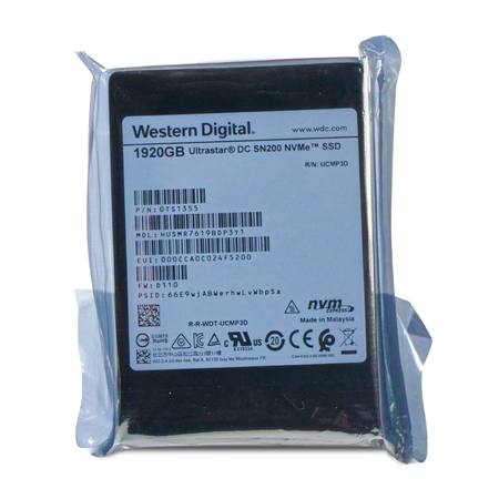 Western Digital Ultrastar DC SN200 HUSMR7619BDP3Y1 0TS1355 1.92TB 1 DWPD PCIe Gen 3.0 x4 4GB/s MLC U.2 NVMe 2.5in SSD