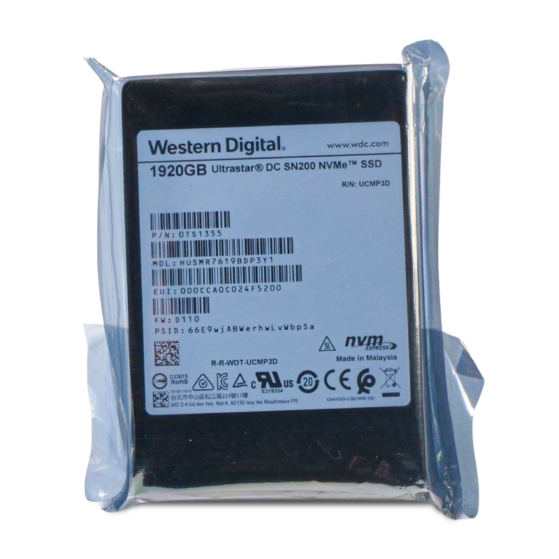 Western Digital Ultrastar DC SN200 HUSMR7619BDP3Y1 0TS1355 1.92TB 1 DWPD PCIe Gen 3.0 x4 4GB/s MLC U.2 NVMe 2.5in SSD