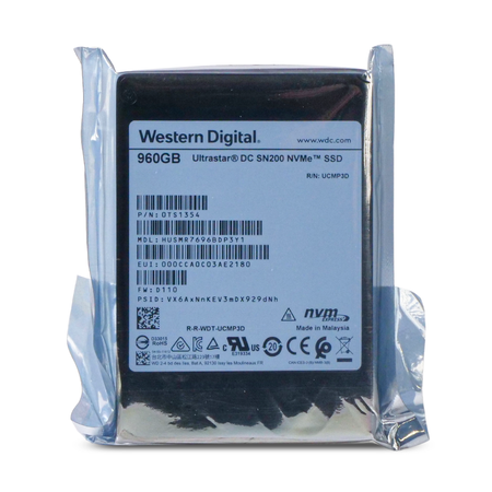 Western Digital Ultrastar DC SN200 HUSMR7696BDP3Y1 0TS1354 960GB 1 DWPD PCIe Gen 3.0 x4 4GB/s MLC U.2 NVMe 2.5in SSD