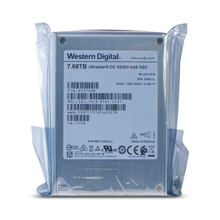 Western Digital Ultrastar DC SS200 SDLL1HLR-076T-CCA1 0TS1408 7.68TB 1 DWPD SAS 12Gb/s MLC 2.5in SSD
