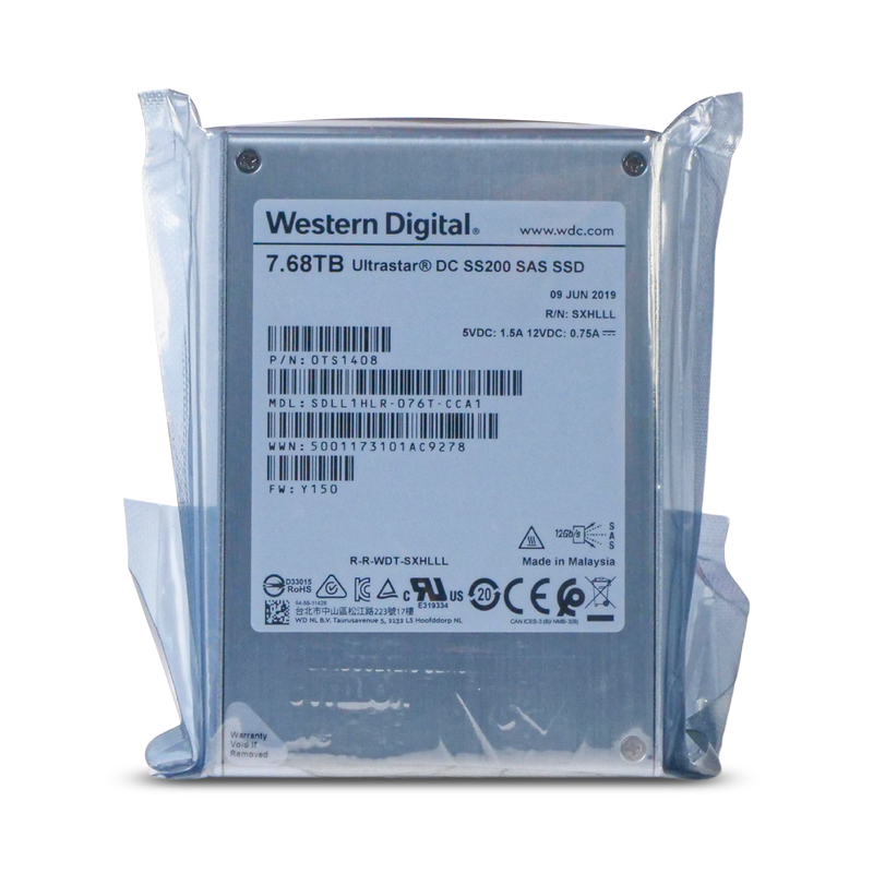 Western Digital Ultrastar DC SS200 SDLL1HLR-076T-CCA1 0TS1408 7.68TB 1 DWPD SAS 12Gb/s MLC 2.5in SSD