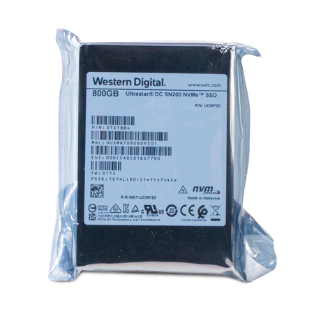 Western Digital Ultrastar DC SN200 HUSMR7680BDP301 0TS1884 800GB 3 DWPD PCIe Gen 3.0 x4 4GB/s MLC U.2 NVMe 2.5in SSD
