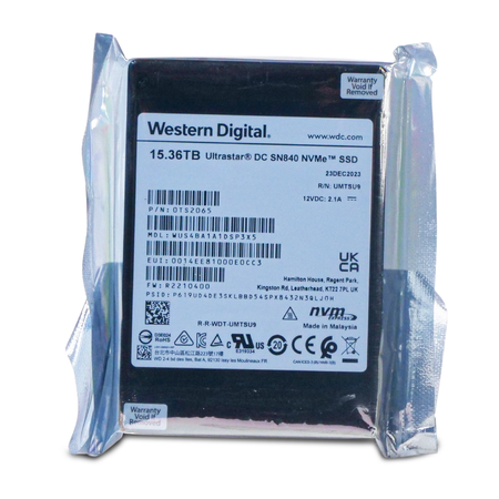Western Digital Ultrastar DC SN840 WUS4BA1A1DSP3X5 0TS2065 15.36TB 1 DWPD PCIe Gen 3.1 x4 4GB/s 3D TLC U.2 NVMe TCG FIPS 2.5in SSD