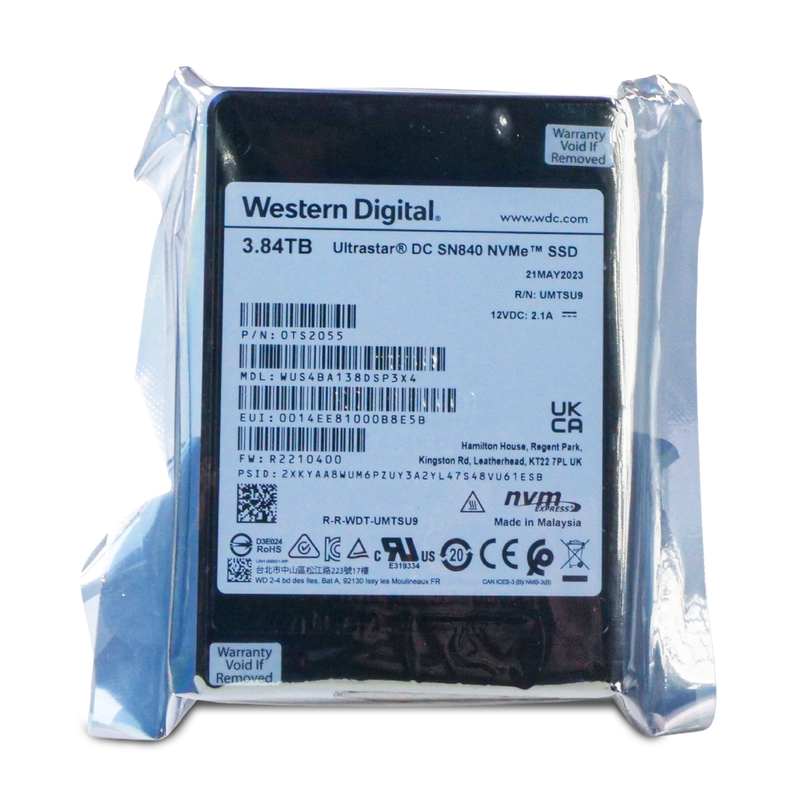 Western Digital Ultrastar DC SN840 WUS4BA138DSP3X4 0TS2055 3.84TB 1 DWPD PCIe Gen 3.1 x4 4GB/s 3D TLC U.2 NVMe 2.5in SSD