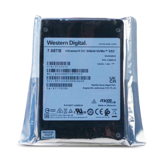 Western Digital Ultrastar DC SN640 WUS4BB076D7P3E3 0TS2414 7.68TB 0.8 DWPD PCIe Gen 3.1 x4 4GB/s 3D TLC U.2 NVMe 2.5in SSD