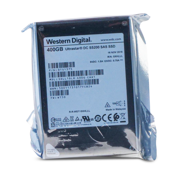 Western Digital Ultrastar DC SS200 SDLL1DLR-400G-CAA1 0TS1375 400GB 3 DWPD SAS 12Gb/s MLC 2.5in SSD