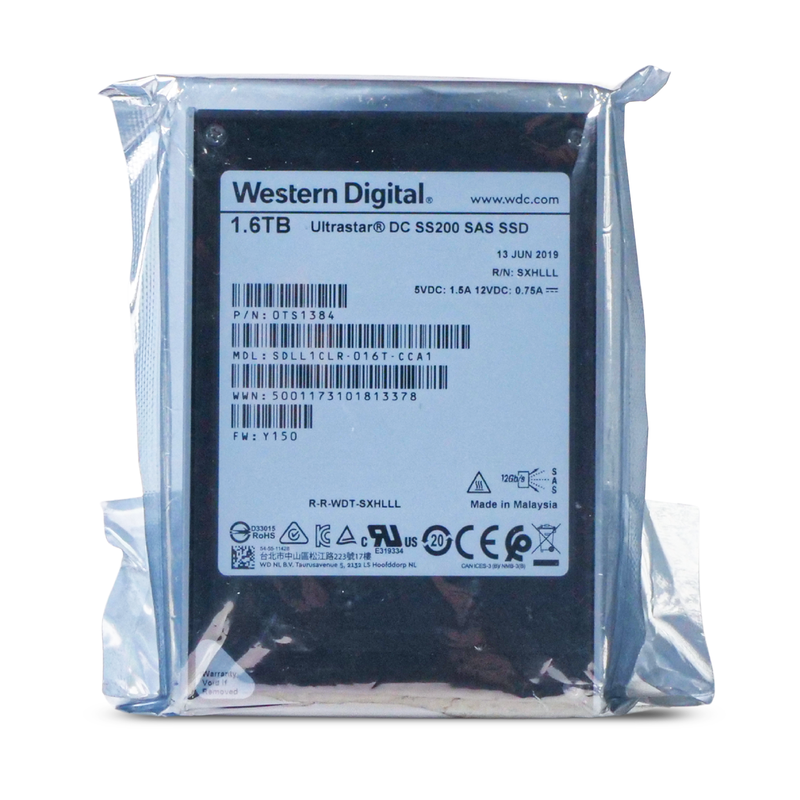 Western Digital Ultrastar DC SS200 SDLL1CLR-016T-CCA1 0TS1384 1.6TB 3 DWPD SAS 12Gb/s MLC 2.5in SSD