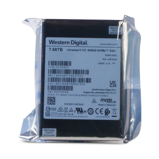 Western Digital Ultrastar DC SN840 WUS4BA176DSP3X4 0TS2057 7.68TB 1 DWPD PCIe Gen 3.1 x4 4GB/s 3D TLC U.2 NVMe 2.5in SSD